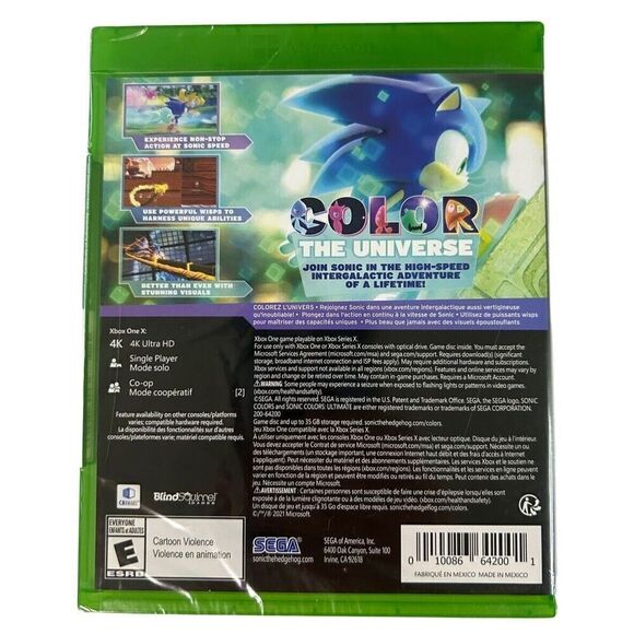 X-Box One Sonic Colors Ultimate Brand New Factory Sealed- US Edition - Picture 4 of 4